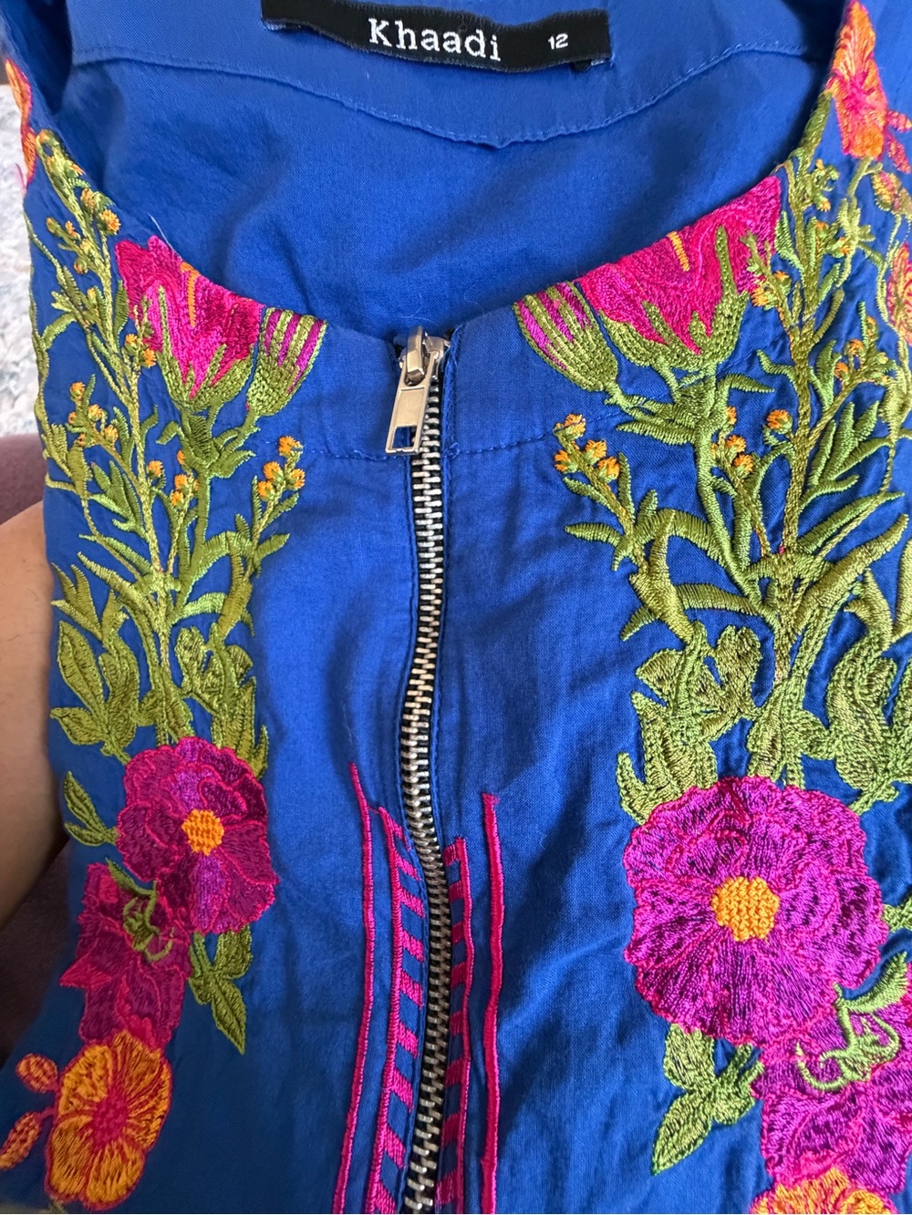 Royal Blue Embroidered Floral Tunic kurta - Picture 4 of 5